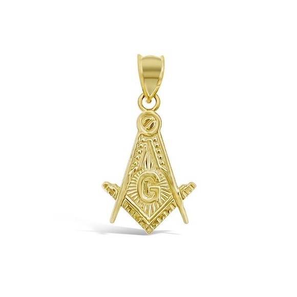 10k Yellow Gold Masonic Pendant Square Compass Charm 1.6" - Picture 1 of 3